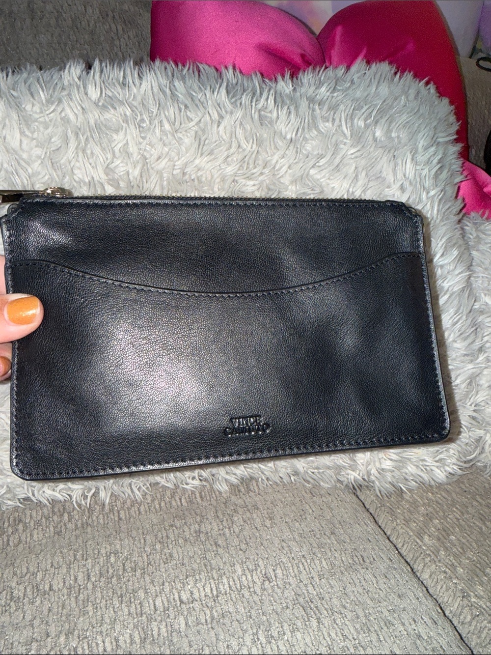 Vince Camuto Black Leather Zip Clutch Wristlet